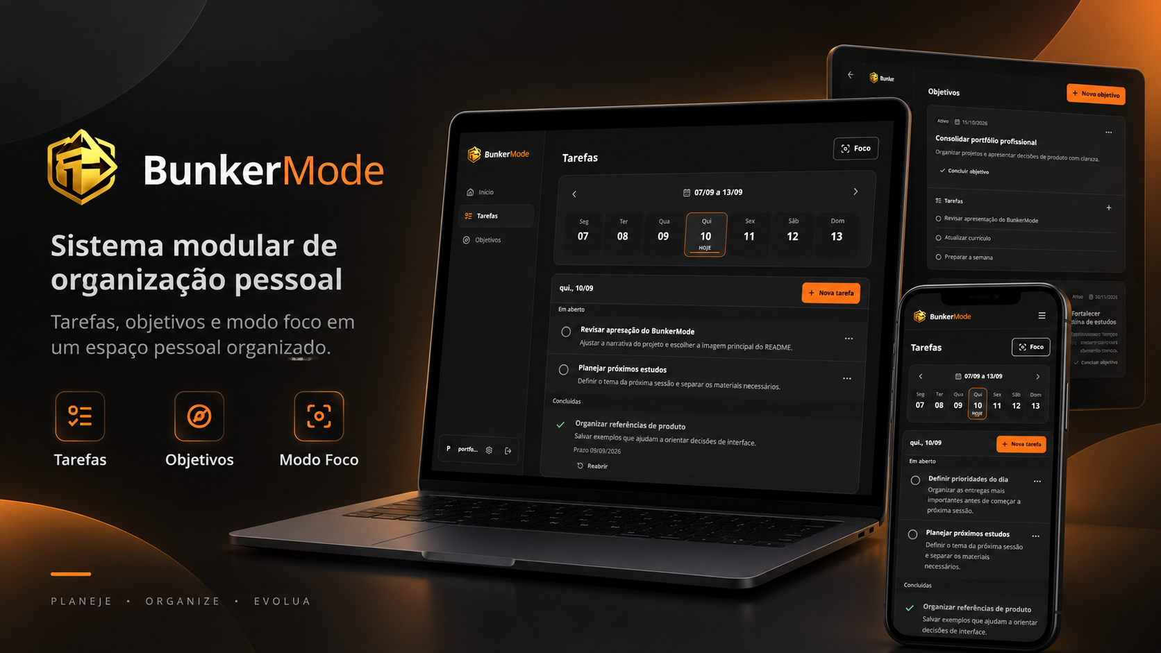 Apresentação do BunkerMode em desktop, tablet e celular